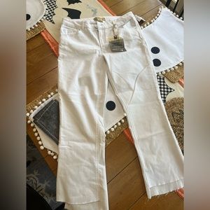 Democracy upstart kick flare white jeans. Raw hem 10